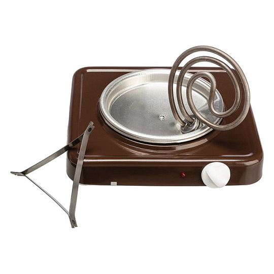 Плита электрическая Волжанка, ЭПС-105К, 1000 Вт, 1 конфорка, спираль, эмаль, механическая, переключатель поворотный, коричневая