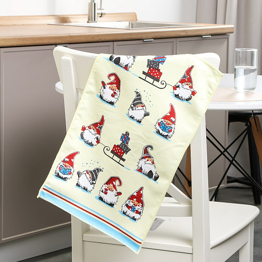 Полотенце кухонное махр, 30х50 см, 250 г/м2, 100%пэ, Гномы, бел, Китай