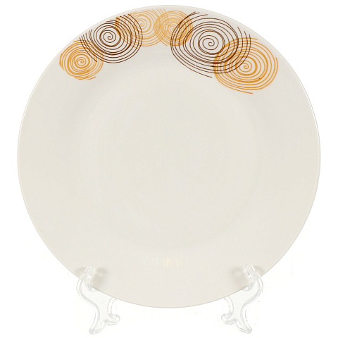 Тарелка обеденная, керамика, 23 см, круглая, Бежевые круги, Daniks