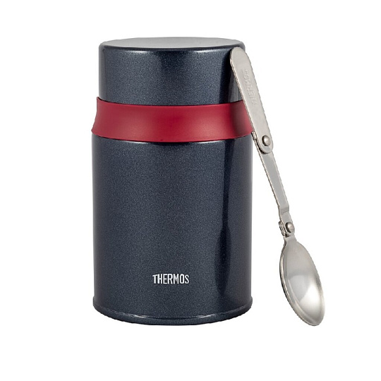 Термос для еды, нержавеющая сталь, 0.52 л, широкая горловина, Thermos, колба нержавеющая сталь, с ложкой, сине-красный, 303240