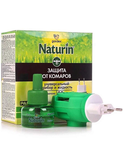 Репеллент от комаров, фумигатор с жидкостью, комплект, 30 ночей, Gardex, Naturin
