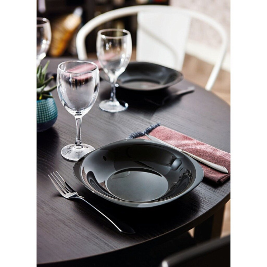 Тарелка суповая, стеклокерамика, 21 см, квадратная, Carine Black, Luminarc, D2374/H3661/L9818, черная