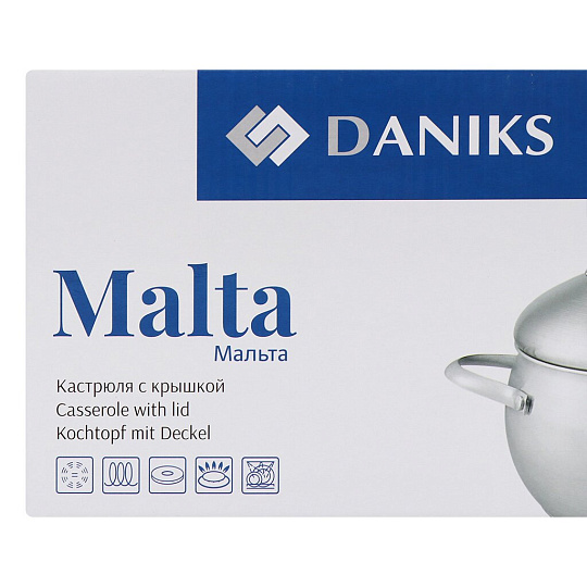 Кастрюля нержавеющая сталь, 3.9 л, крышка нержавеющая сталь, Daniks, Мальта, GS-01345KS-20CA, индукция
