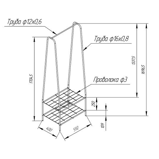 Полка-стеллаж 59х40х170.5 см, Sheffilton, металл, полка для обуви, SHT-WR18, В1-79, медный металлик, черный