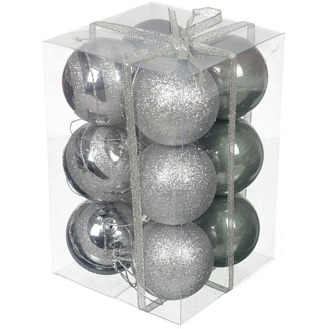 Елочный шар 12 шт, серый, жемчужный, 6 см, блестящий, матовый, SY16-40