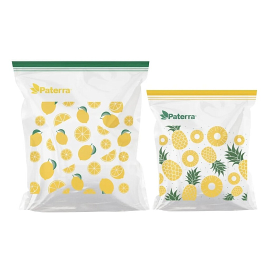 Пакеты универсальные, 50 шт, 20.5х20.5 см, с двойным замком, 24х26.5 см, Paterra, Лимон/ананас, 109-208