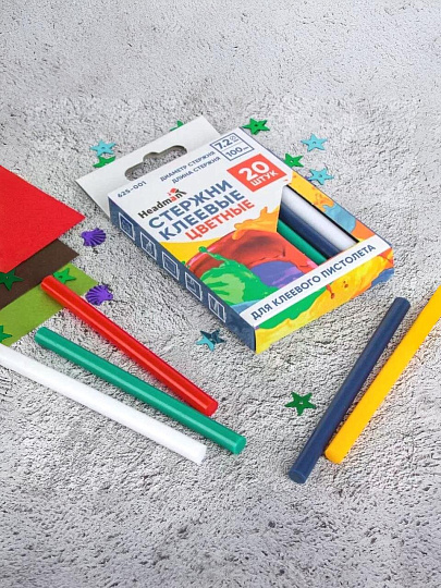 Стержни клеевые для пистолетов 20 шт, диаметр 7.2х100 мм, цветные, Headman, 625-001