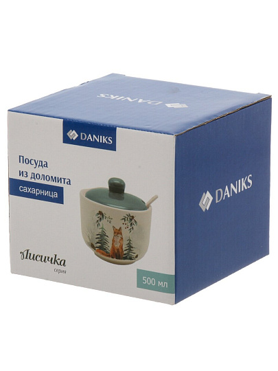 Сахарница 500 мл, доломит, 11х11х12 см, с ложкой, Daniks, Лисичка