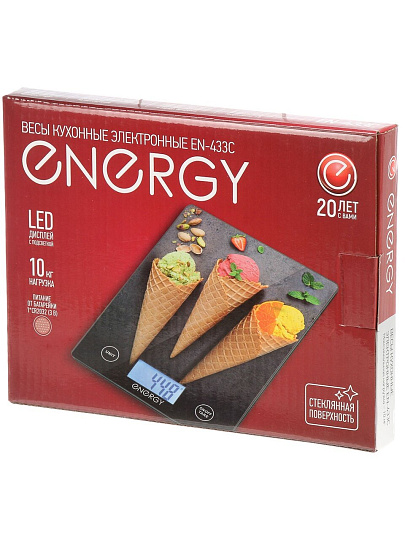 Весы кухонные электронные, стекло, Energy, EN-433С, платформа, 10 г, до 10 кг, LCD-дисплей, 110074