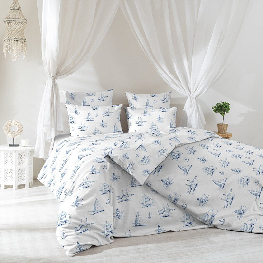 Постельное белье 2-сп, пр220х240, 2н50х70, п180х215, Verossa, сатин, Regatta blue