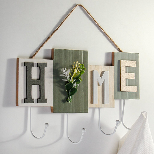 Крючок 4 крючка, на декоративном панно, настенный, 32.5х20.5 см, МДФ, Home, A200170