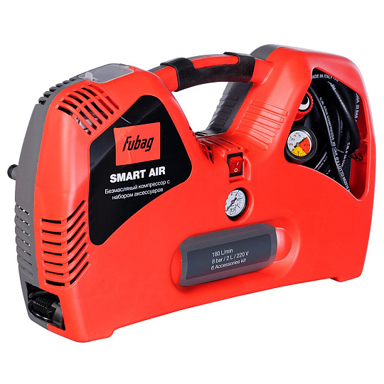 Компрессор безмасляный, Fubag, Smart Air, 1.1 кВт, поршневой, 2 л, 180 л/мин, 8 бар, прямой, 220В/50Гц, 3400 об/мин, 9 кг, 8215240KOA650