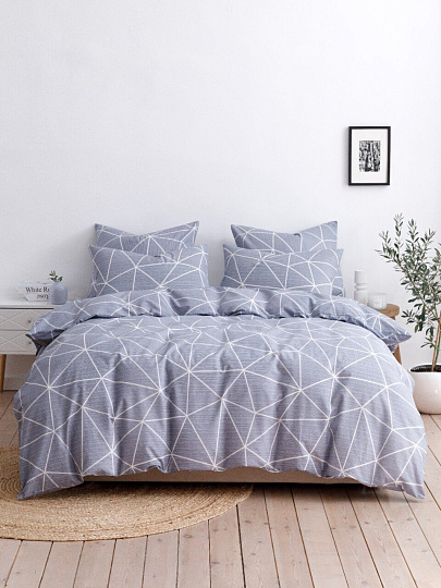 Постельное белье 1.5-спальное, простыня 145х215 см, 2 наволочки 70х70 см, пододеяльник 145х215 см, Silvano, поплин, серое, Грань