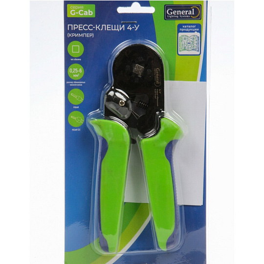 Пресс-клещи обжимной, рукоятка пластик, кримпер, General Lighting Systems, 4-У, G-Cab, 0.25-6 мм, 178 мм, 901101