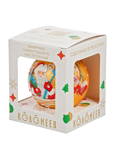 Елочный шар Праздничный Дед Мороз, 6.5 см, стекло, КУ-65-254006
