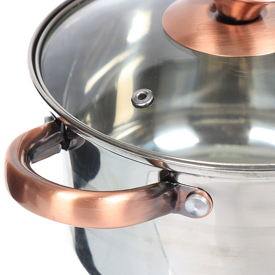 Набор посуды из нержавеющей стали Wellberg 1750C, (ковш 1.9 л, кастрюли 1.9, 2.7, 3.6, 6.1 л, сковорода 24 см), 12 предметов