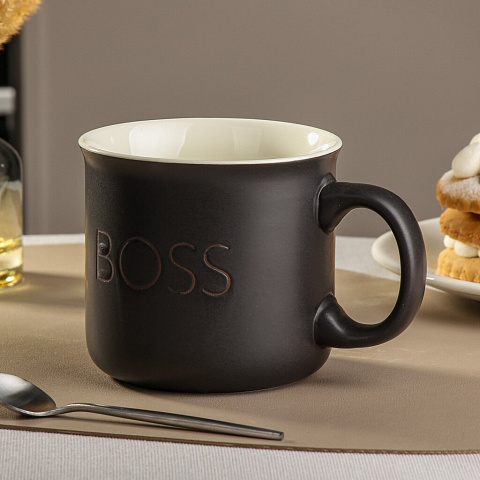 Кружка керамика, 620 мл, Boss, матовая, Daniks, R2250/4358, черная