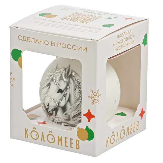 Елочный шар Конь контурный, 8 см, стекло, КУ-80-254051