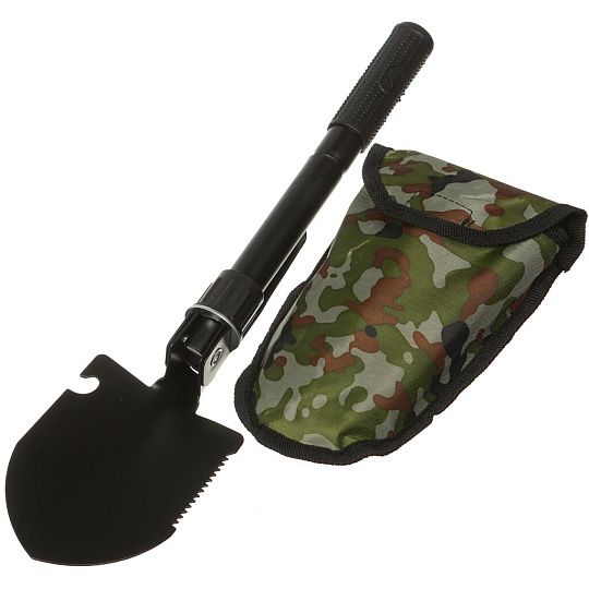 Лопата - штык автомобильная, 12.6 х 9.8 см, 41.5 см, складная, с черенком, чехол, с зубцами и мотыгой, Ермак, 669-220