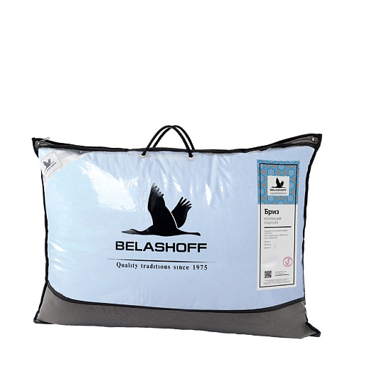 Подушка 50 х 70 см, перо + пух птичий, Бриз, чехол 100% хлопок, кант, упругая, Belashoff, ПБР-2