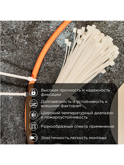 Хомут стяжной кабельный, 2.5х100 мм, нейлон, 100 шт, белый, PROconnect, 57-0100