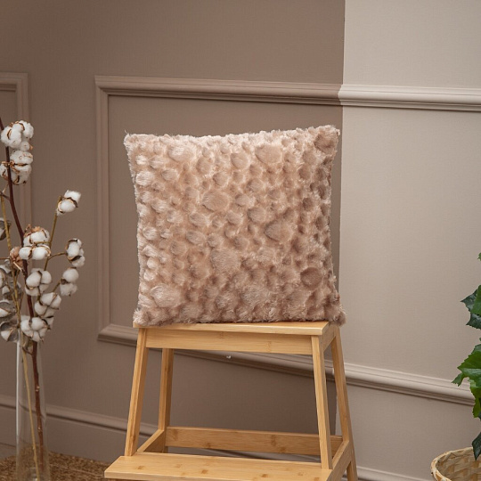 Наволочка декоративная Buenas Noches, Пузырьки, искусственный мех, 100% полиэстер, 48х48 см, бежевая, 78546