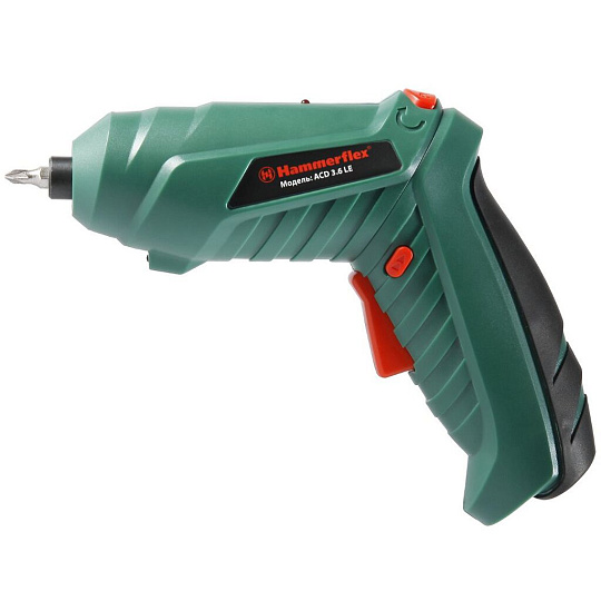 Отвертка аккумуляторная, Hammer, ACD3.6LE, 3.6 В, 0.6 А.ч, Ni-Cd, 250 об/мин, набор бит