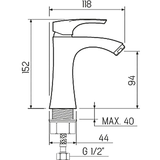 Смеситель для раковины, РМС, короткий излив, с картриджем, хром, SL126-001F