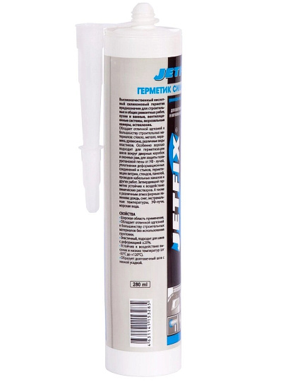 Герметик силиконовый, универсальный, Jetfix, 21002, 280 мл, бесцветный, термостойкий