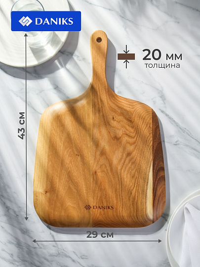 Доска разделочная дерево, 43х29х2 см, с ручкой, прямоугольная, Daniks, CB42743W