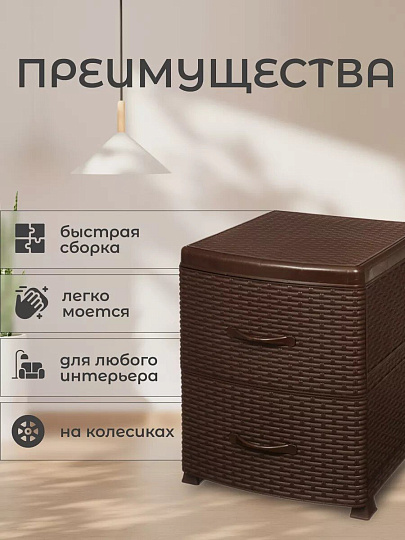 Комод 2 ящика, Ротанг, 38х48х52 см, коричневый, 0355/1/035501, Violet