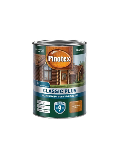 Пропитка Pinotex, Classic Plus, для дерева, антисептик, лиственница, 0.9 л