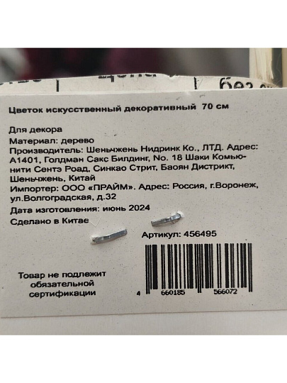Цветок искусственный декоративный Колосья, 70 см, белый, Y4-7966