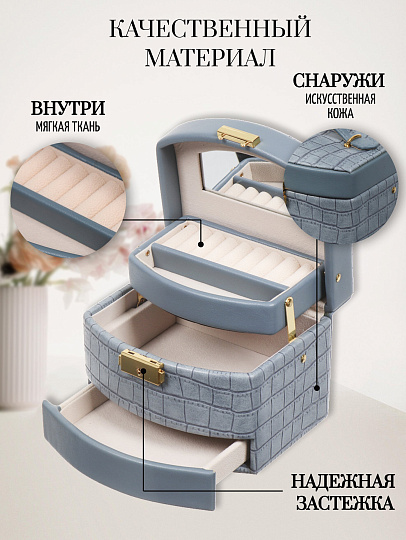 Шкатулка-кейс для украшений и косметики, полимер, 15х12х11 см, синяя, Y4-5319-2