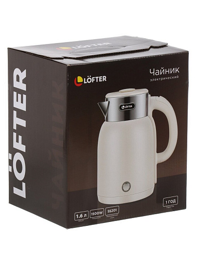 Чайник электрический Lofter, CX-K224-18W, белый, 1.6 л, 1500 Вт, скрытый нагревательный элемент, пластик