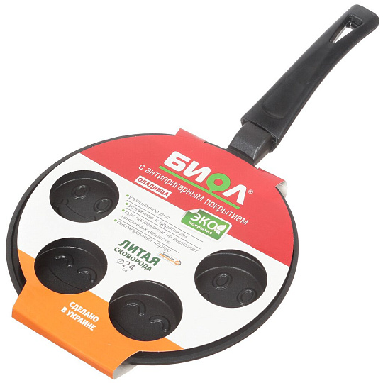 Сковорода оладница алюминий, 24 см, антипригарное покрытие, Биол, СО-24П/СО24Р, пластиковая ручка