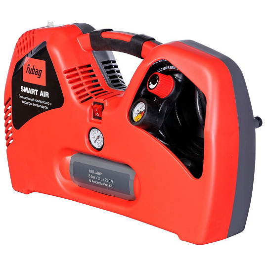 Компрессор безмасляный, Fubag, Smart Air, 1.1 кВт, поршневой, 2 л, 180 л/мин, 8 бар, прямой, 220В/50Гц, 3400 об/мин, 9 кг, 8215240KOA650