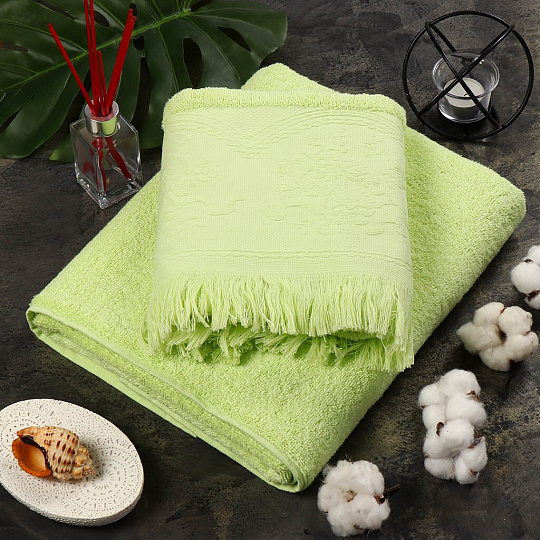 Полотенце банное 70х140 см, 100% хлопок, 562 г/м2, Plain, Anilsan, салатовое, Турция, 605870140