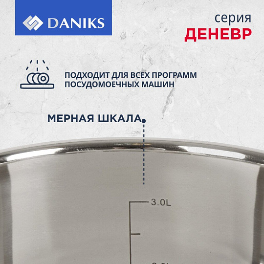 Набор посуды нержавеющая сталь, 4 предмета, кастрюли 2.1, 3.9 л, Daniks, Денвер, GS-01337RBY-4PC