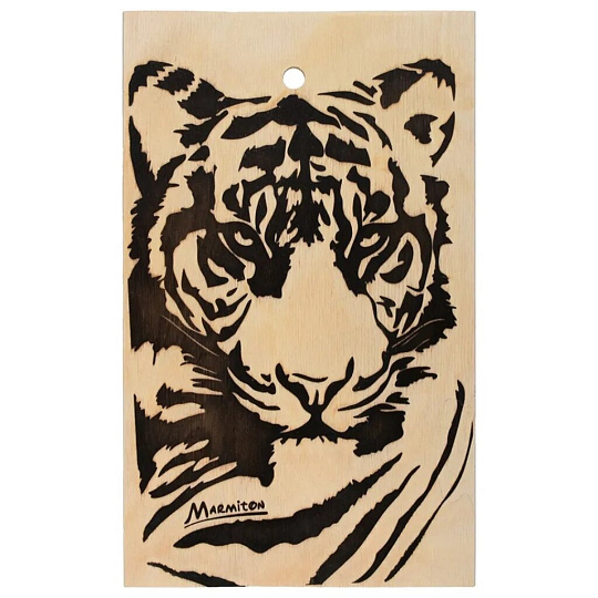 Доска разделочная дерево, 30х18.5х0.6 см, с ручкой, черно-бежевая, прямоугольная, Marmiton, Тигр, 17373