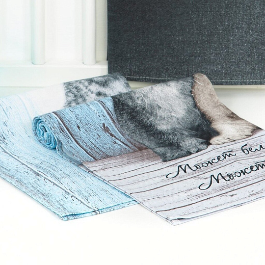 Набор полотенец кухонных 3 шт, 45х60 см, 100% хлопок, АртДизайн, Маркос, голубой, рогожка, Россия, НЗ_ПКР45.60