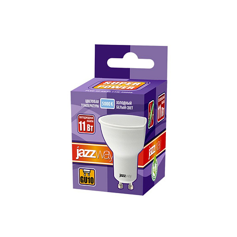 Лампа светодиодная GU10, 11 Вт, рефлек, 5000 К, холод бел свет, JazzWay, PLED- SP GU10, 5019515