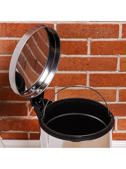 Контейнер для мусора металл, 12 л, круглый, педаль, хром, Y8-2723