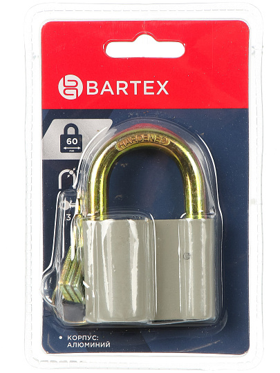 Замок навесной BARTEX алюминиевый 60мм, блистер, блистер, 3 ключа, 504666