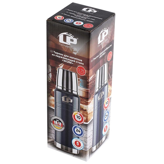 Термос нержавеющая сталь, 0.75 л, узкая горловина, LaPlaya, Work, колба нержавеющая сталь, синий, 80210