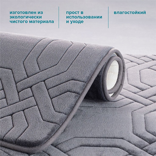Набор ковриков для ванной и туалета, антискользящий, 2 шт, 0.4х0.6, 0.5х0.8 м, полиэстер, темно-серый, РМС, КК-09ТС-40х60/50х80