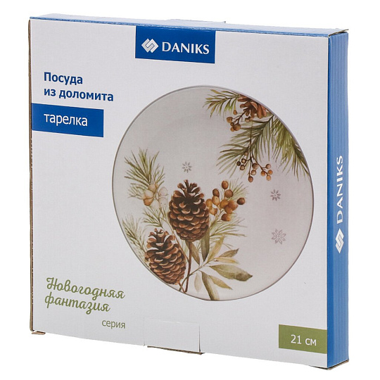 Тарелка доломит, 21х21х2.3 см, круглая, Новогодняя фантазия, Daniks