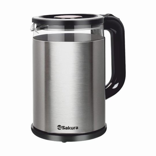 Чайник электрический Sakura, SA-2742MGL, 1.8 л, 1800 Вт, скрытый нагревательный элемент, стекло, нержавеющая сталь, пластик