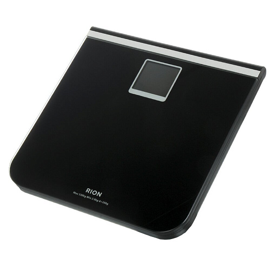Весы напольные электронные, Rion, РТ-955, стекло, до 150 кг, 30.6х30.5 см, LCD-дисплей, черные