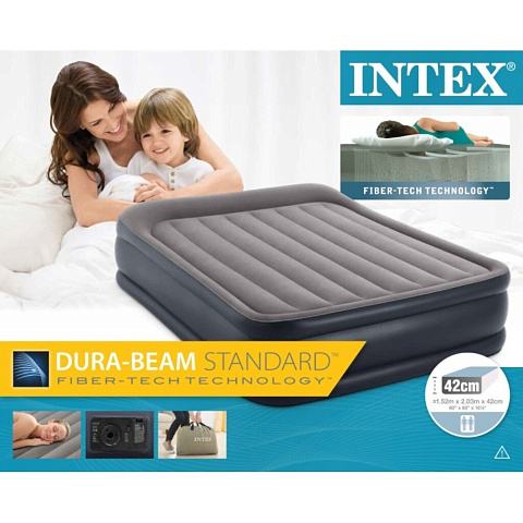 Кровать надувная Intex, 203х152х42 см, 64136ND, насос встроенный, электрический, флокированная, 273 кг